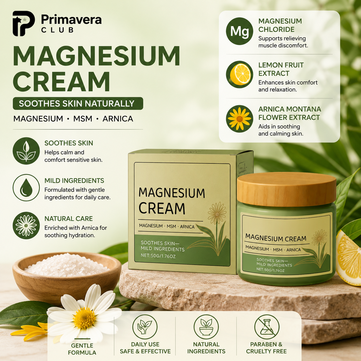 Primavera Club Magnesium Cream – Soothing Muscle & Skin Relief Cream