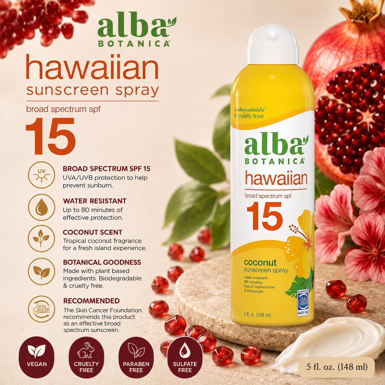 Alba Botanica Sunscreen Hawaiian Clear Spray SPF 15 – Nourishing Coconut