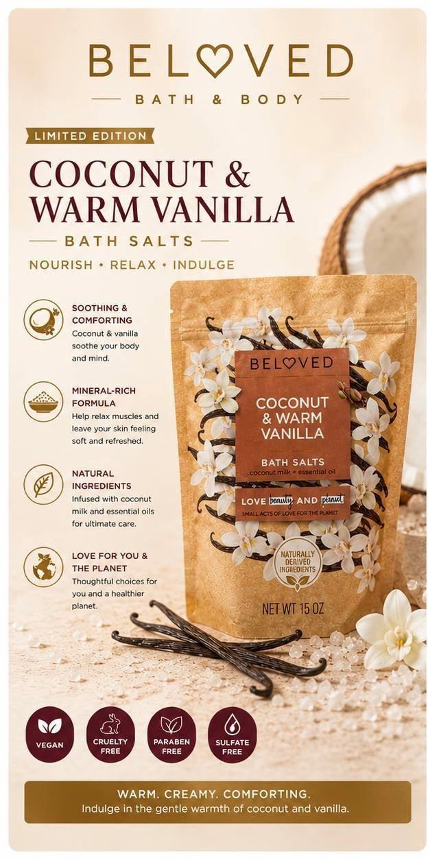 Beloved Coconut & Warm Vanilla Bath Salt Coconut Milk + Essential Oil