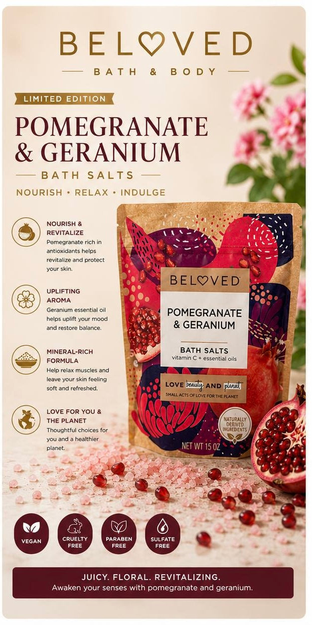 Beloved Bath Salt Pomegrante & Geranium 15oz